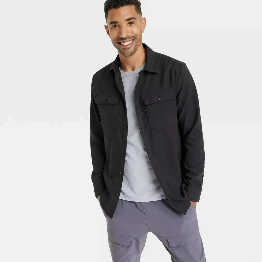 Men's Long Sleeve Flannel Shirt - All In Motion‎ Black L New With Tags